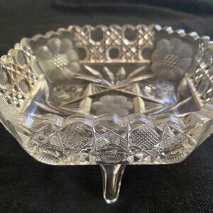VINTAGE CUT GLASS 5 1/2" SQUARE FOOTED  CANDY DISH